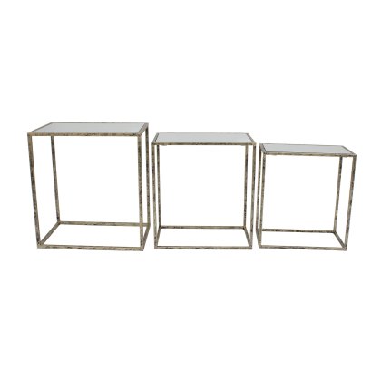 Irma Side/Lamp Tables (Set of 3) Mirrored & Antique Gold Irma Side/Lamp Tables (Set of 3) Mirrored & Antique Gold