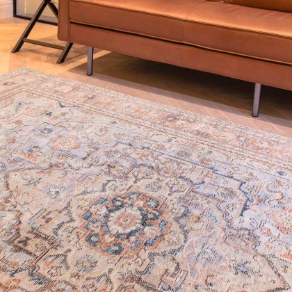 Heritage 104 Rug Sky Blue & Terracotta (Multiple Sizes)