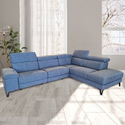 Alcantara 4+ Corner sofa With 1 Electric Recliner LHF Fabric F20 Ocean Blue