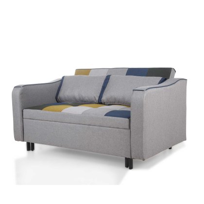 Jerpoint 2 Seater Sofa Bed Fabric Mustard & Blue Patchwork Jerpoint 2 Seater Sofa Bed Fabric Mustard & Blue Patchwork