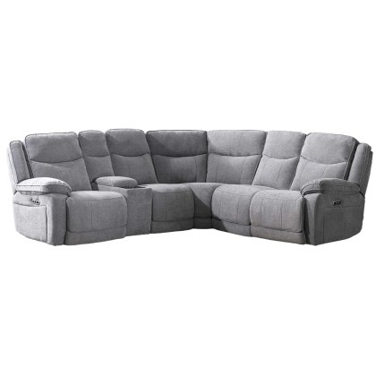 Robson Electric Reclining 4+ Seater Corner Sofa With Console Fabric Light Grey