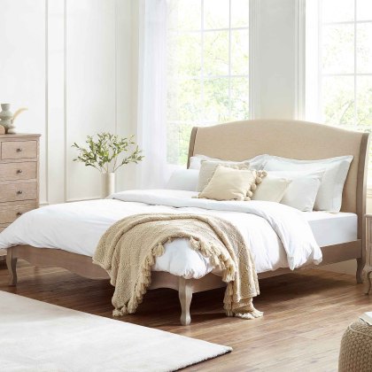 Camille Bedstead Limed Oak & Fabric Oatmeal (Multiple Sizes)