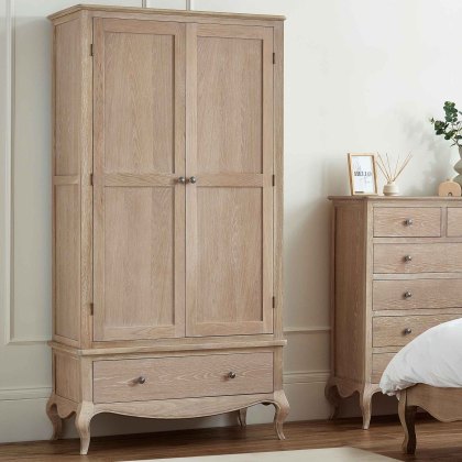 Camille Double Wardrobe With 1 Drawer Limed Oak