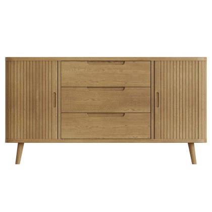Tambour 2 Door + 3 Drawer Sideboard Grey Oak