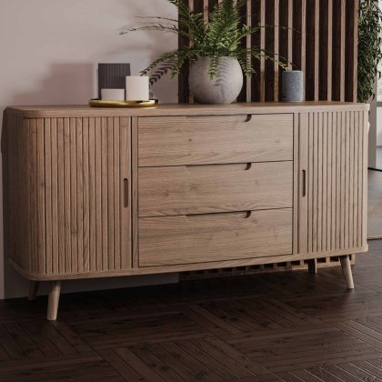 Tambour 2 Door + 3 Drawer Sideboard Grey Oak