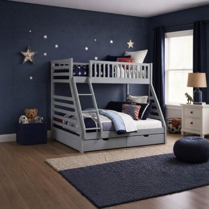 Solar Triple Bunk Bed With 2 Storage Drawers Light Grey