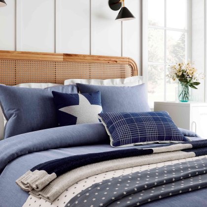 Denim Look Reversible King Duvet Cover Set Blue