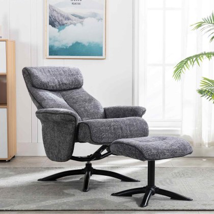Swift Swivel Recliner & Footstool Fabric Dante Ash Swift Swivel Recliner & Footstool Fabric Dante Ash