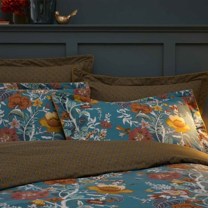 Bloom Floral Reversible Double Duvet Cover Set Teal