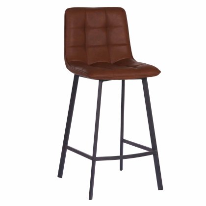 Lou Vintage Low Bar Stool Faux Leather Cognac Lou Vintage Low Bar Stool Faux Leather Cognac
