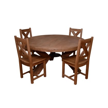 Triomphe Weathered Oak 6 Person Round Dining Table + 4 Solid Oak Dining Chairs Triomphe Weathered Oak 6 Person Round Dining Table + 4 Solid Oak Dining Chairs