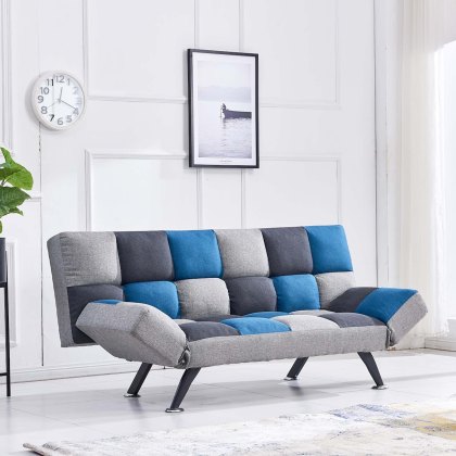 Rathlin 3 Seater Sofa Bed Fabric Teal & Grey Patchwork Rathlin 3 Seater Sofa Bed Fabric Teal & Grey Patchwork