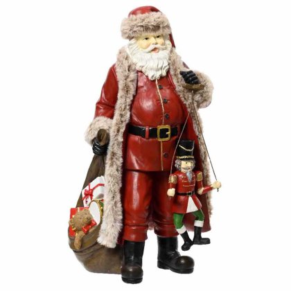 Red Polyresin Santa With Puppet 38cm