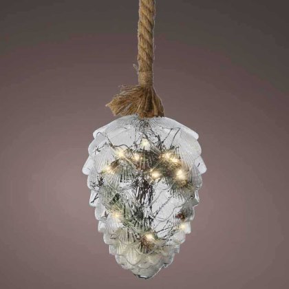 Micro Pinecone Light With Jute Rope 15cm Warm White