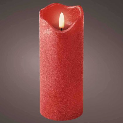 LED Wax Candle Wave Top Red/Warm White 17cm