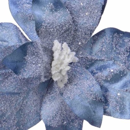 Velvet Poinsettia On Clip With Frost Winter Sky 34cm (Choice of 2)