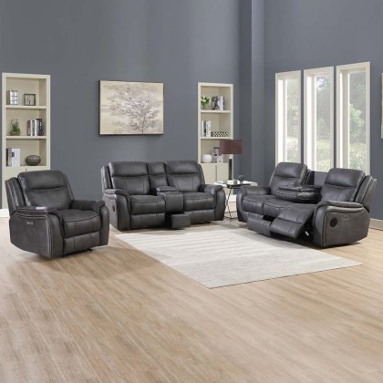 San Antonio Electric Reclining 4 Seater Corner Sofa With Technology Console Faux Suede Slate LHF