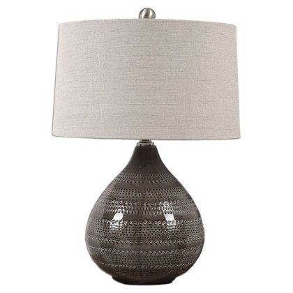 Batova Table Lamp Detailed Grey Base with Neutral Shade Batova Table Lamp Detailed Grey Base with Neutral Shade