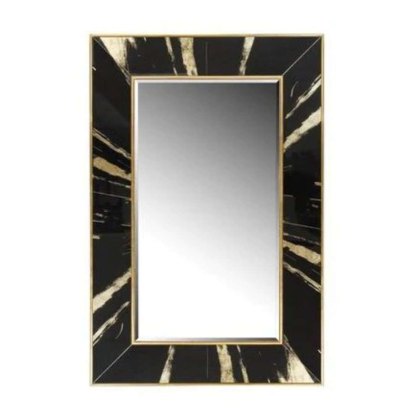 Vesna Rectangular Mirror with Black Base, Gold Surround, and Gold Finish