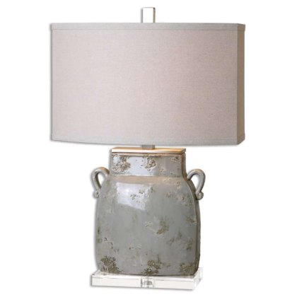 Melizzano Table Lamp Sage Green Base with Light Grey Shade Melizzano Table Lamp Sage Green Base with Light Grey Shade