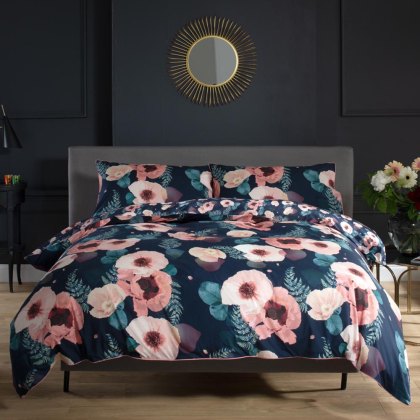Paper Poppy Reversible Single Duvet Cover Set Petrol Paper Poppy Reversible Single Duvet Cover Set Petrol