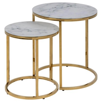 Allie Round Nest Of Tables (Set of 2) White Marble Allie Round Nest Of Tables (Set of 2) White Marble