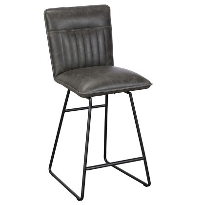 Shelly Low Bar Stool Faux Leather Grey Shelly Low Bar Stool Faux Leather Grey