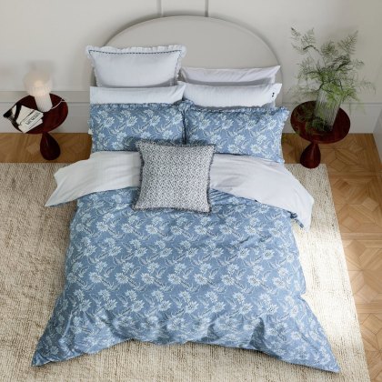 Miya Reversible Double Duvet Cover Set Chambray Blue