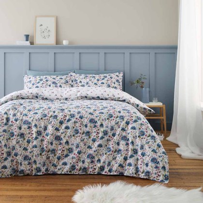 Ophelia Brushed Cotton Duvet Cover Set Blue (Multiple Sizes)