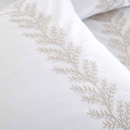 Embroidery Leaf Duvet Cover Set Natural (Multiple Sizes)