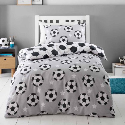 Football Brushed Cotton Reversible Double Duvet Cover Set Grey