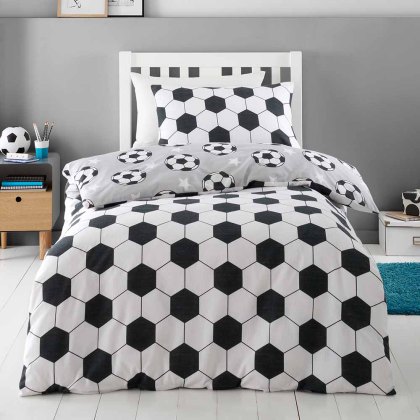 Football Brushed Cotton Reversible Double Duvet Cover Set Grey