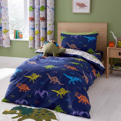 Prehistoric Dinosaur Duvet Cover Set Natural/Blue (Multiple Sizes)