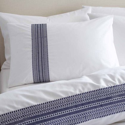 Remy Embroidery Duvet Cover Set White/Blue (Multiple Sizes)