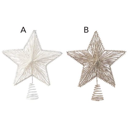 Iron Christmas Tree Star With Glitter Winter White Or Champagne 25cm (Choice of 2)