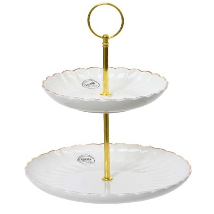 Porcelain Cake Stand With Gold Rim Natural 20cm Porcelain Cake Stand With Gold Rim Natural 20cm