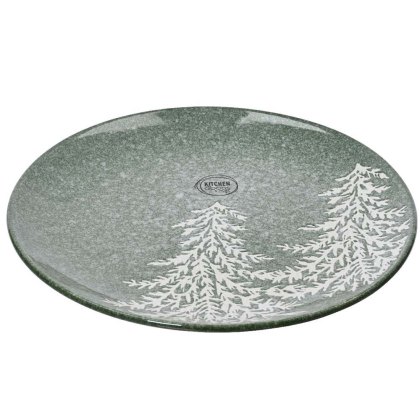 Reactive Glaze Stoneware Plate With Embossed Tree Green (Multiple Sizes)