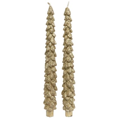 Wax Christmas Tree Dinner Candle With Glitter Gold 26cm Wax Christmas Tree Dinner Candle With Glitter Gold 26cm