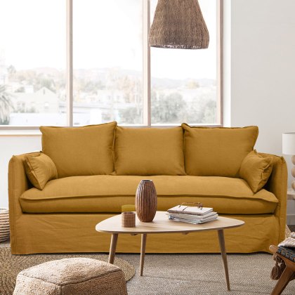 Beatrice 3 Seater Sofa With Removable Covers Fabric 6 Mustard