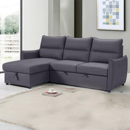 Hana 3 Seater Sofa Bed With Chaise Fabric Faux Suede Anchor Grey Hana 3 Seater Sofa Bed With Chaise Fabric Faux Suede Anchor Grey