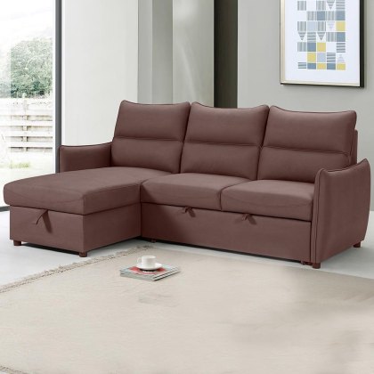 Hana 3 Seater Sofa Bed With Chaise Fabric Faux Suede Chestnut Hana 3 Seater Sofa Bed With Chaise Fabric Faux Suede Chestnut