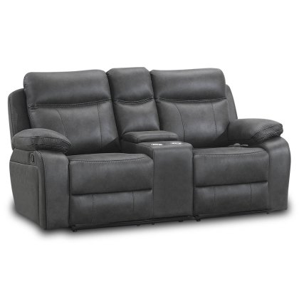 Angelica 2 Seater Manual Reclining Sofa With Central Console & Cupholders Faux Suede Grey Angelica 2 Seater Manual Reclining Sofa With Central Console & Cupholders Faux Suede Grey