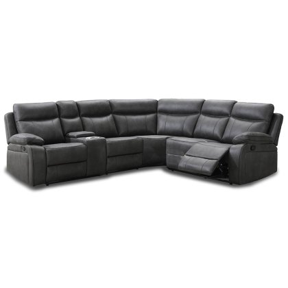 Angelica 4+ Corner Manual Reclining Sofa With Console & Wireless Charger & Cupholders Faux Suede Gre Angelica 4+ Corner Manual Reclining Sofa With Console & Wireless Charger & Cupholders Faux Suede Gre