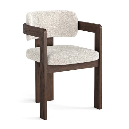 Cali Dining Chair Walnut & Boucle Fabric Off White Cali Dining Chair Walnut & Boucle Fabric Off White