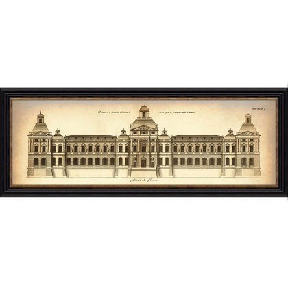 Louvre Architecture 97cm x 37cm Picture By New Antique Black Frame