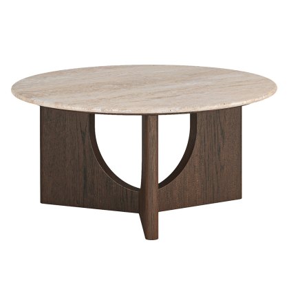 Cali Large Round Coffee Table With Travertine Top Cali Large Round Coffee Table With Travertine Top