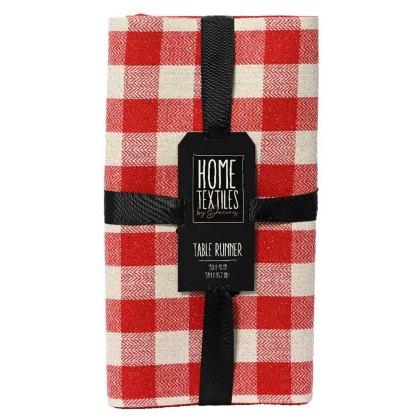 Table Runner Check Red & White 150cm x 40cm Table Runner Check Red & White 150cm x 40cm