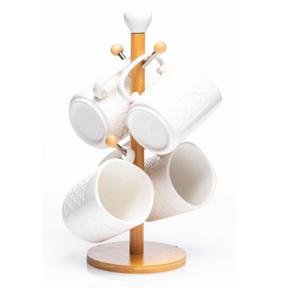 Ceramic 4 Piece Mug Set & Stand White Ceramic 4 Piece Mug Set & Stand White