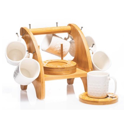 Ceramic 6 Piece Espresso Set & Stand White Ceramic 6 Piece Espresso Set & Stand White