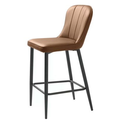 Hugo Low Bar Stool Faux Leather Tan Hugo Low Bar Stool Faux Leather Tan